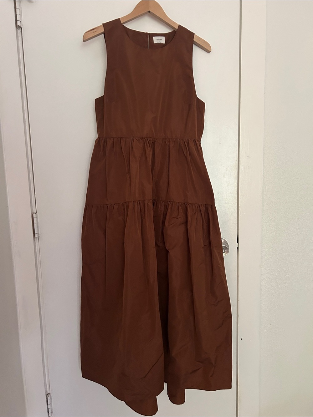 Aritzia Tiered Sleeveless Midi Dress in Warm Brown